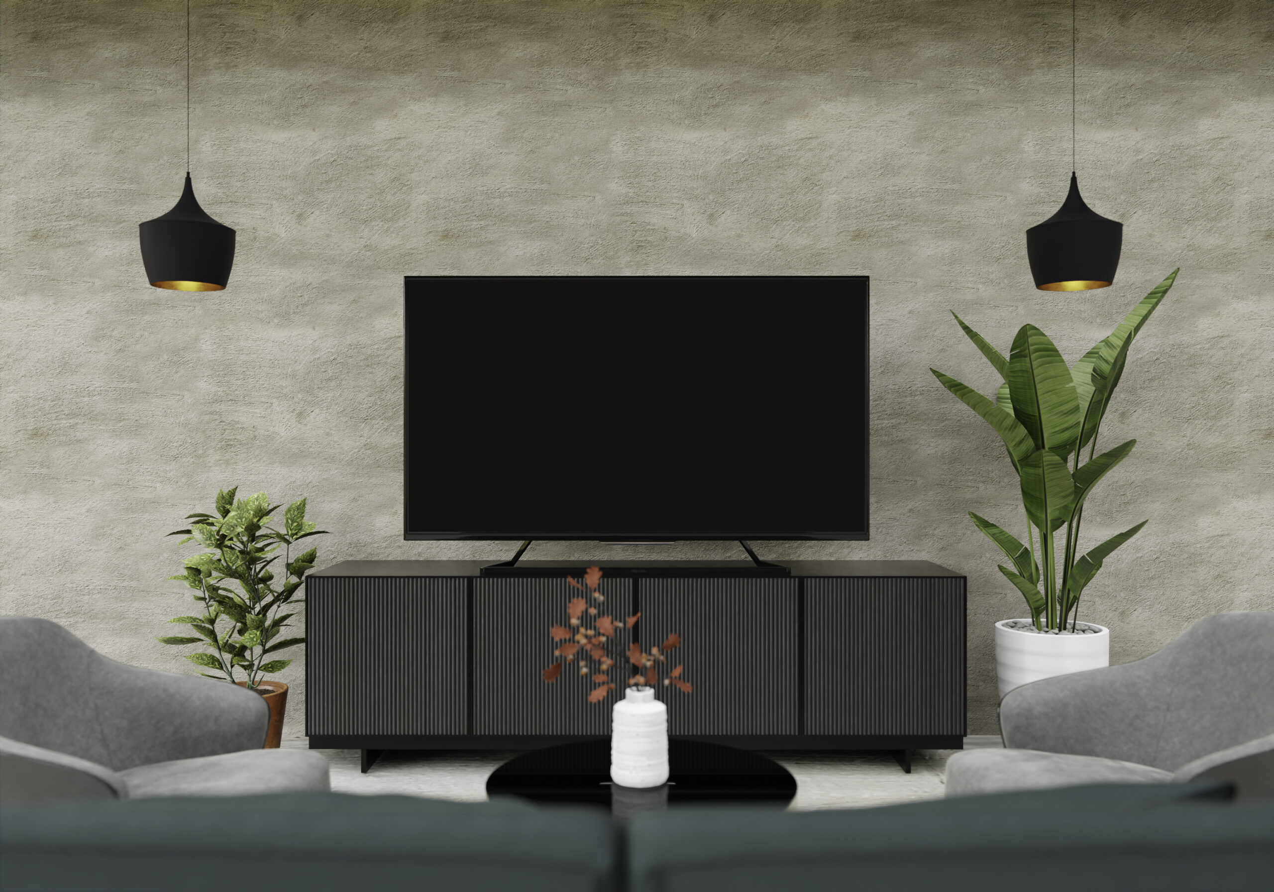 3D living room with blank television